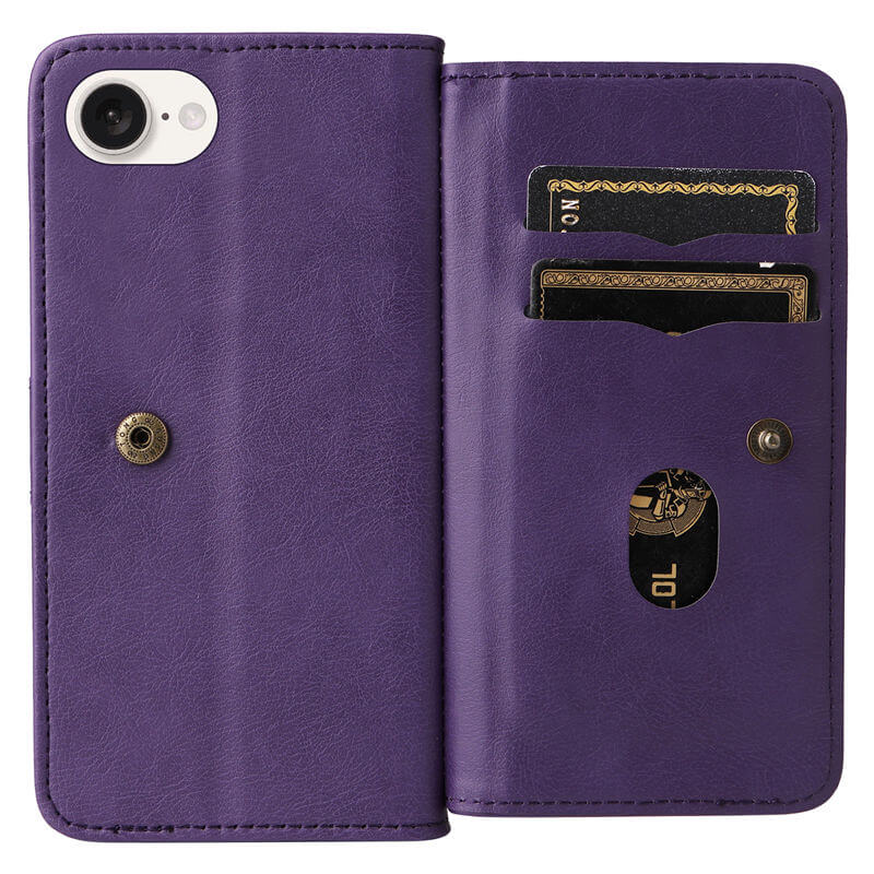 For iPhone 16e Wallet 10 Card Slots Leather Case