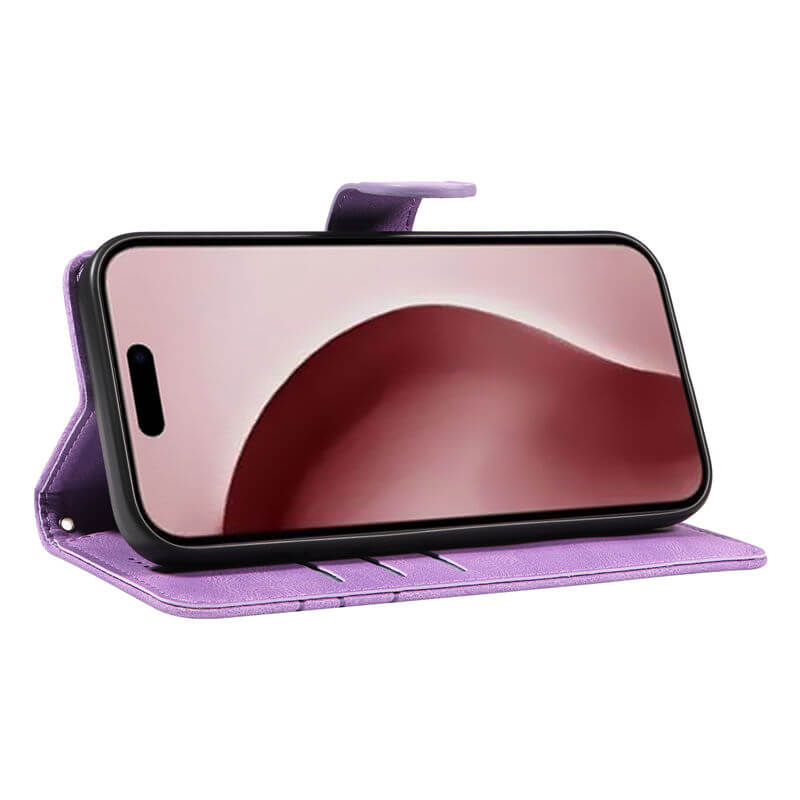 For iPhone 16 Pro Max Imprinted Line Wallet Magnetic Kickstand Case