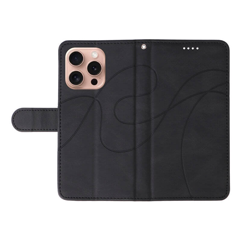 For iPhone 16 Pro Imprinted Line Wallet Magnetic Kickstand Case