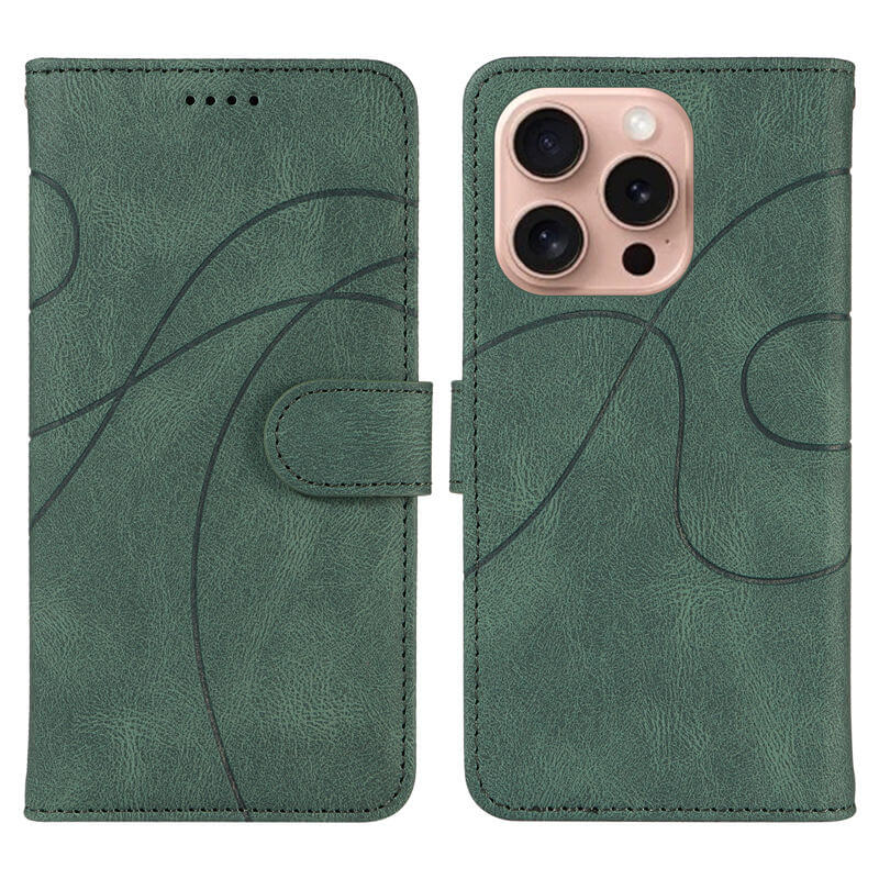 For iPhone 16 Pro Imprinted Line Wallet Magnetic Kickstand Case