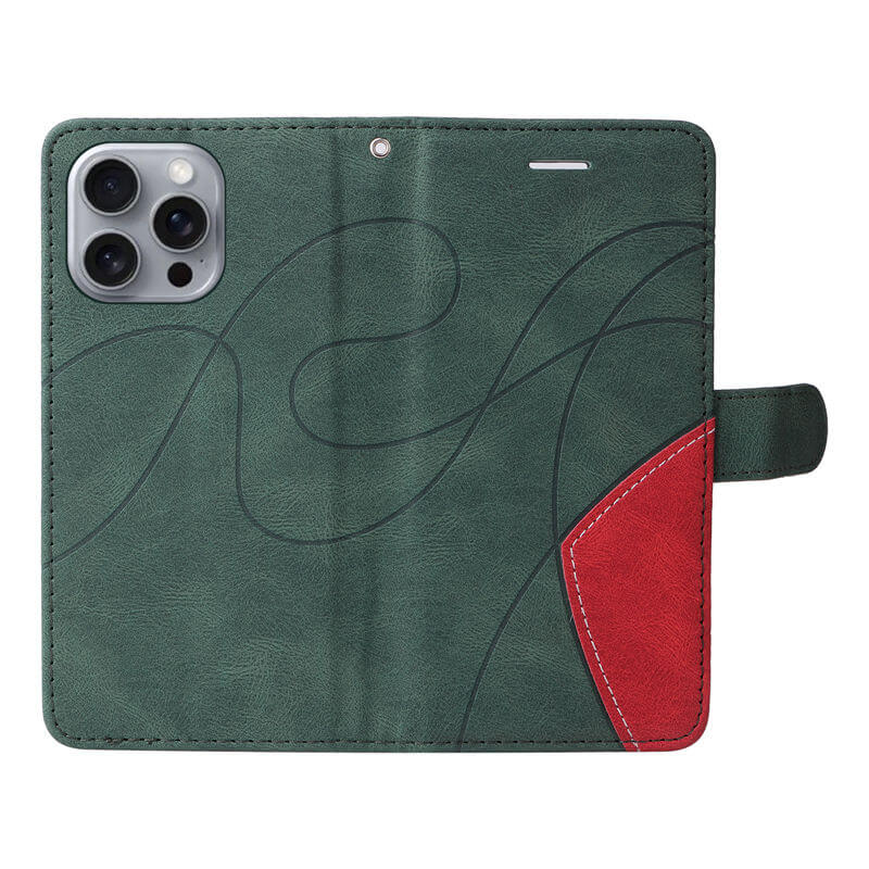 For iPhone 16 Pro Max Dual-Color Splicing Wallet Magnetic Stand Case