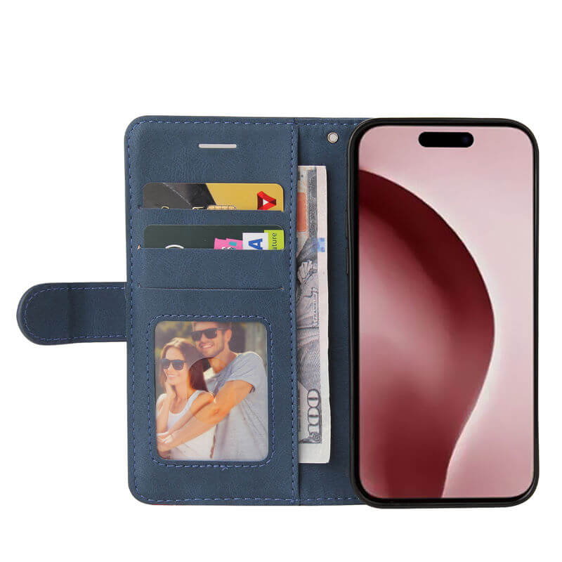 For iPhone 16 Pro Dual-Color Splicing Wallet Magnetic Stand Case