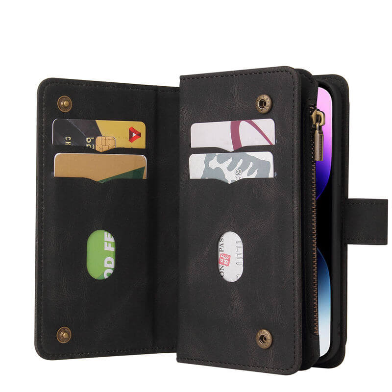 Multi-Functional Zipper Wallet 15 Card Slots Stand Leather Phone Case