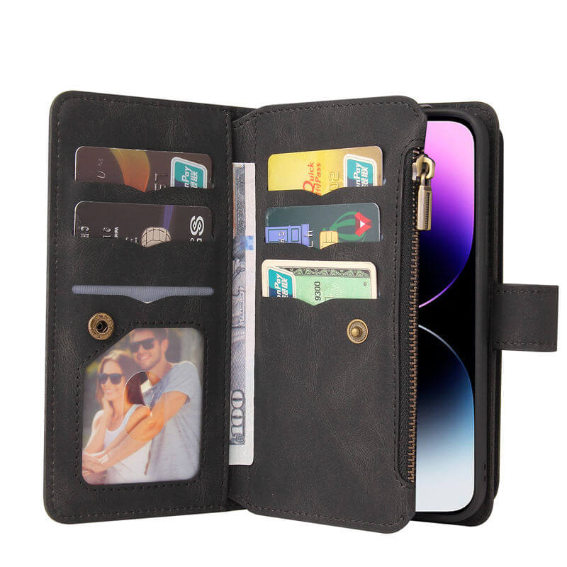 Multi-Functional Zipper Wallet 15 Card Slots Stand Leather Phone Case