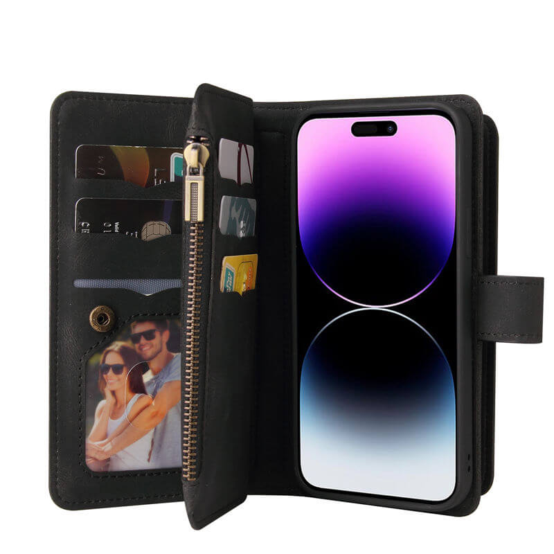 Multi-Functional Zipper Wallet 15 Card Slots Stand Leather Phone Case