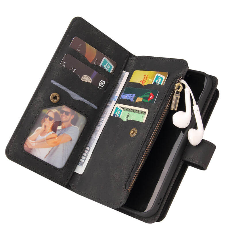 Multi-Functional Zipper Wallet 15 Card Slots Stand Leather Phone Case