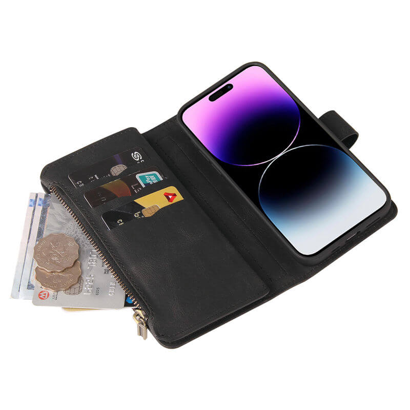 Multi-Functional Zipper Wallet 15 Card Slots Stand Leather Phone Case