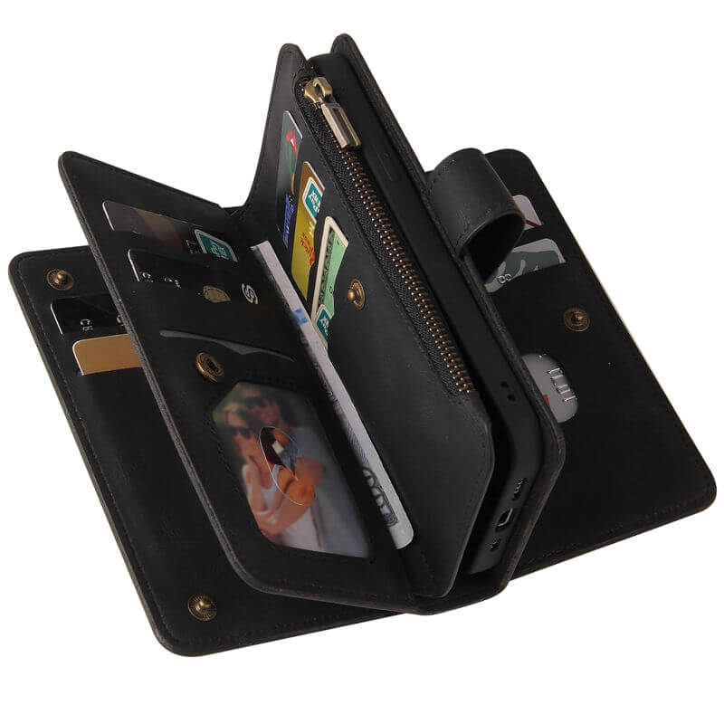 Multi-Functional Zipper Wallet 15 Card Slots Stand Leather Phone Case