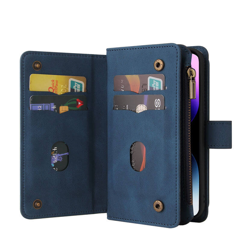 Multi-Functional Zipper Wallet 15 Card Slots Stand Leather Phone Case