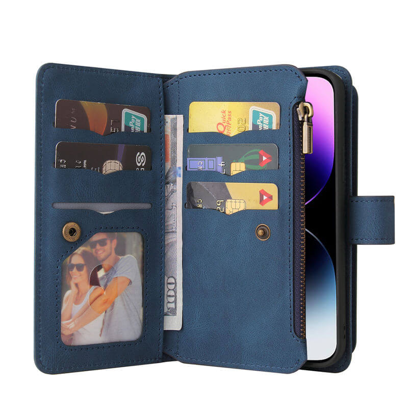 Multi-Functional Zipper Wallet 15 Card Slots Stand Leather Phone Case