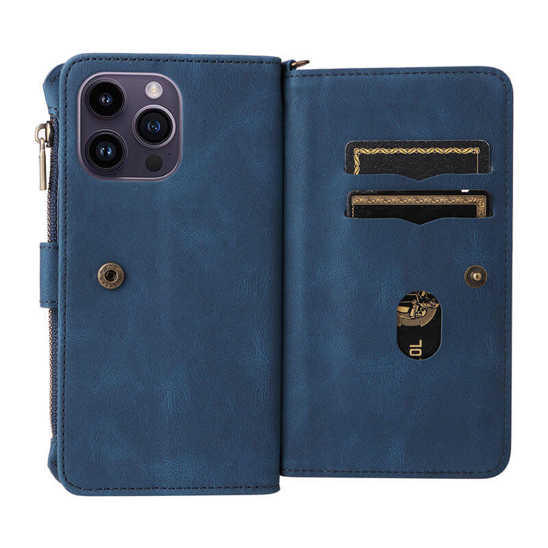 Multi-Functional Zipper Wallet 15 Card Slots Stand Leather Phone Case