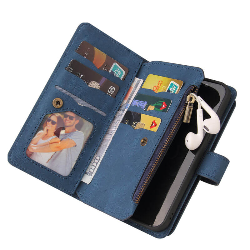 Multi-Functional Zipper Wallet 15 Card Slots Stand Leather Phone Case