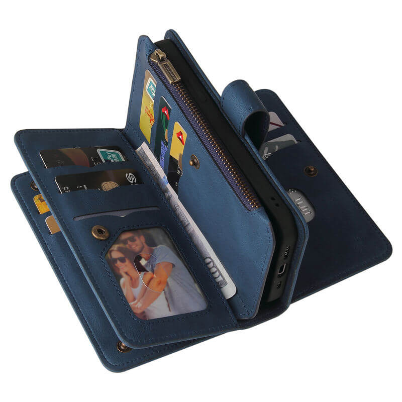 Multi-Functional Zipper Wallet 15 Card Slots Stand Leather Phone Case