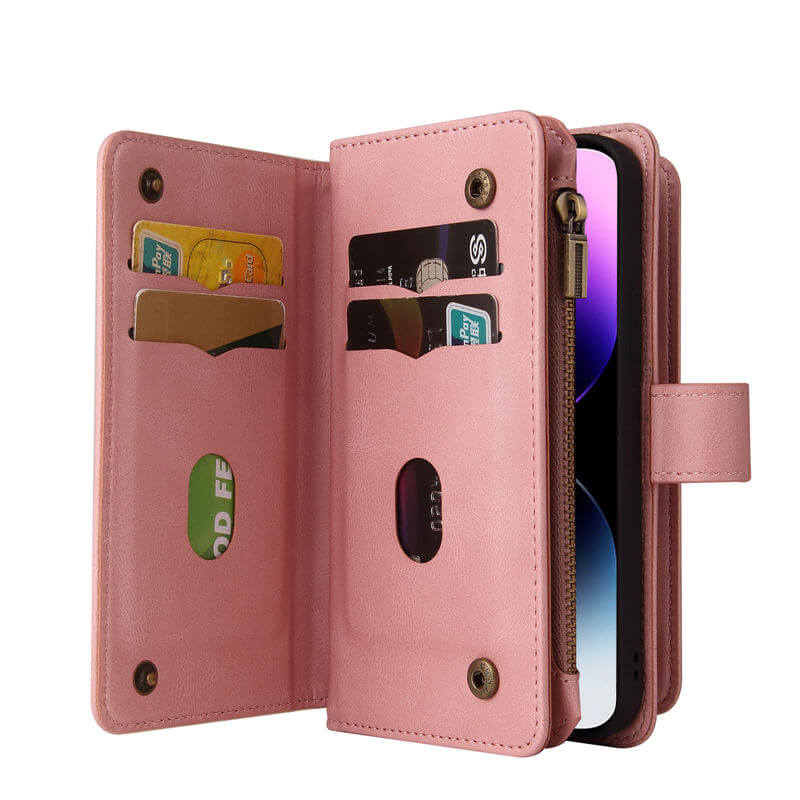 Multi-Functional Zipper Wallet 15 Card Slots Stand Leather Phone Case