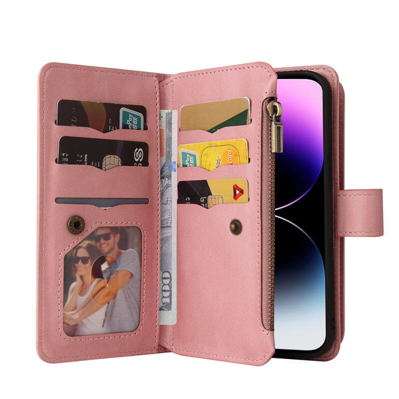 Multi-Functional Zipper Wallet 15 Card Slots Stand Leather Phone Case