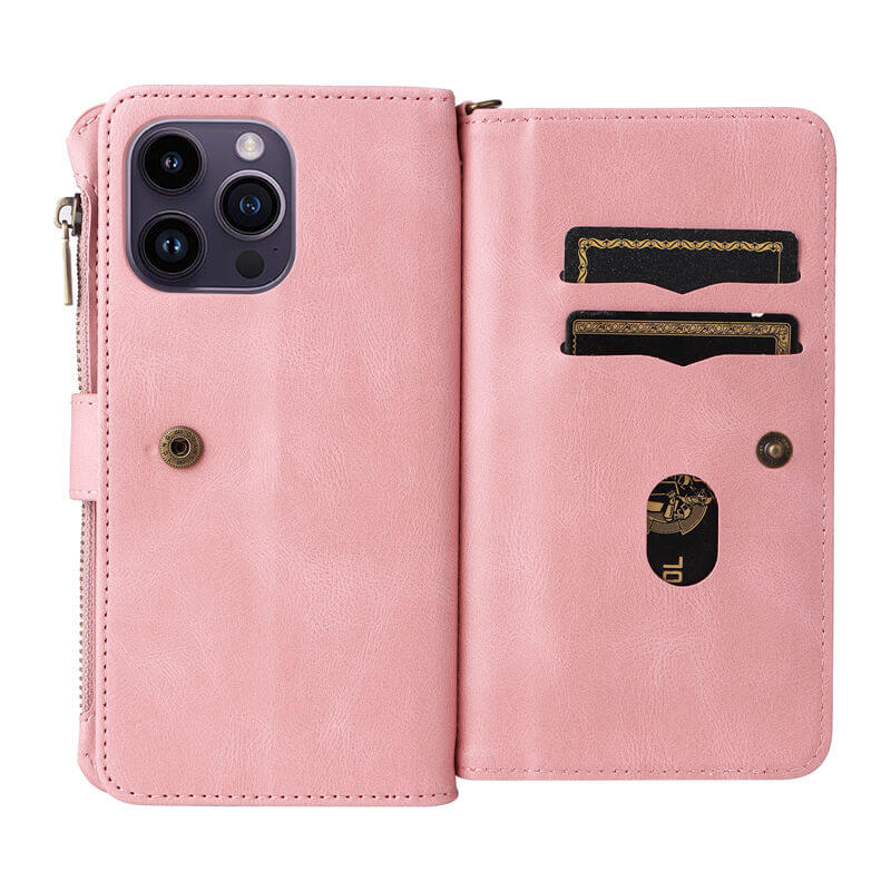 Multi-Functional Zipper Wallet 15 Card Slots Stand Leather Phone Case