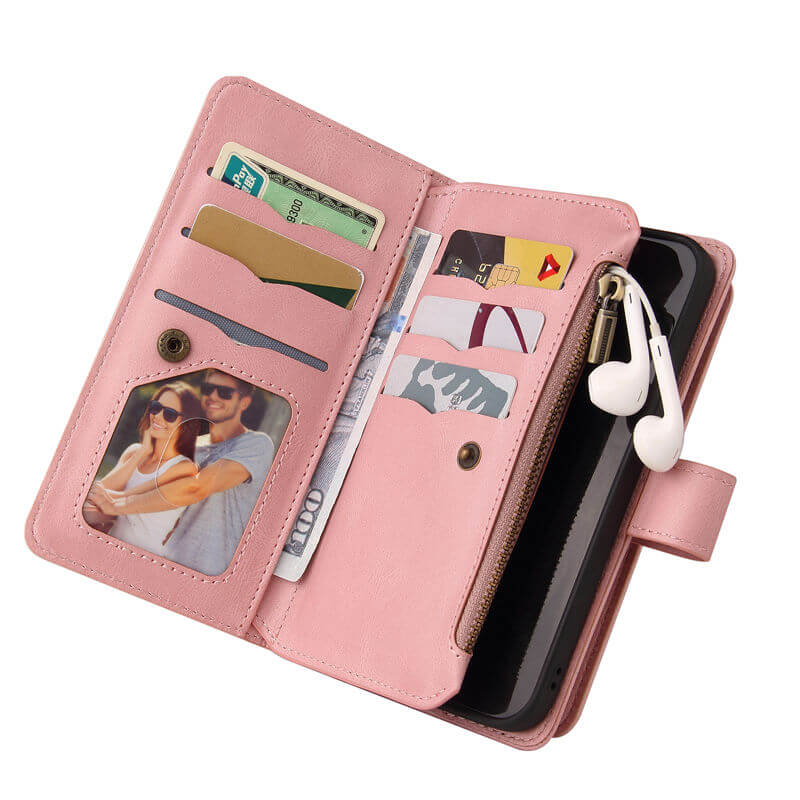 Multi-Functional Zipper Wallet 15 Card Slots Stand Leather Phone Case