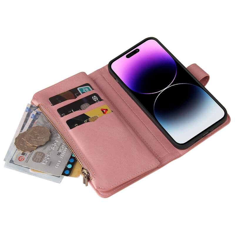 Multi-Functional Zipper Wallet 15 Card Slots Stand Leather Phone Case