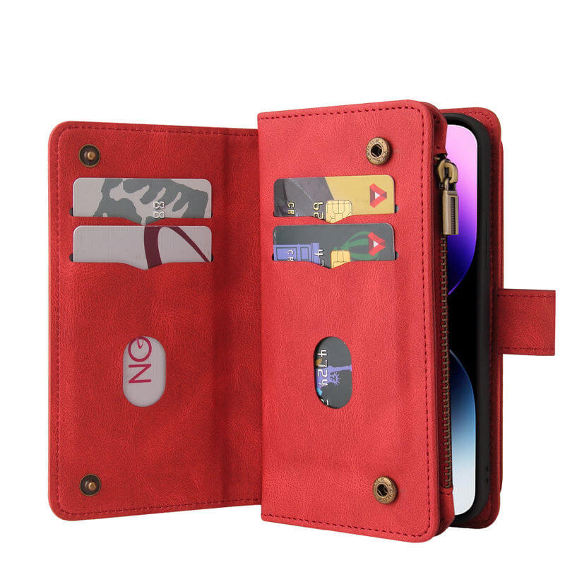 Multi-Functional Zipper Wallet 15 Card Slots Stand Leather Phone Case