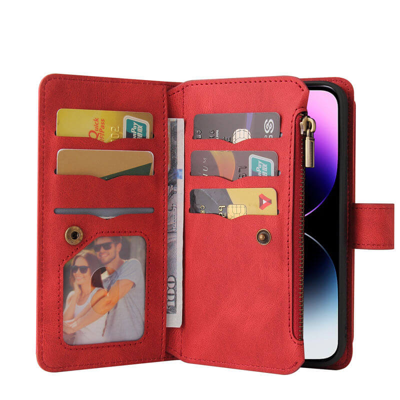 Multi-Functional Zipper Wallet 15 Card Slots Stand Leather Phone Case