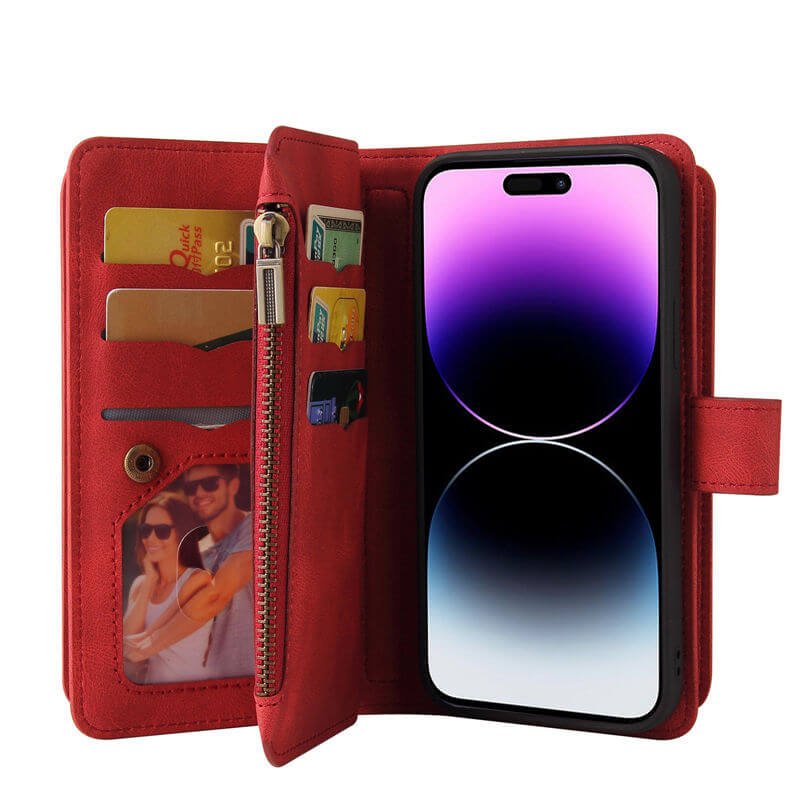 Multi-Functional Zipper Wallet 15 Card Slots Stand Leather Phone Case