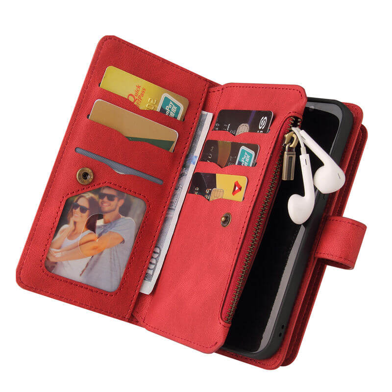 Multi-Functional Zipper Wallet 15 Card Slots Stand Leather Phone Case