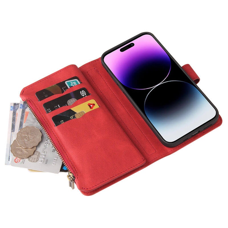 Multi-Functional Zipper Wallet 15 Card Slots Stand Leather Phone Case