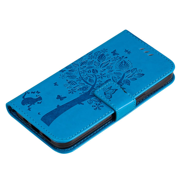 Embossed Butterfly Tree Leather Wallet Stand Phone Case