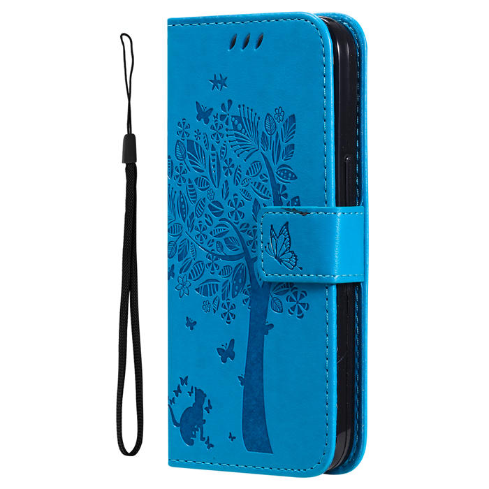 Embossed Butterfly Tree Leather Wallet Stand Phone Case