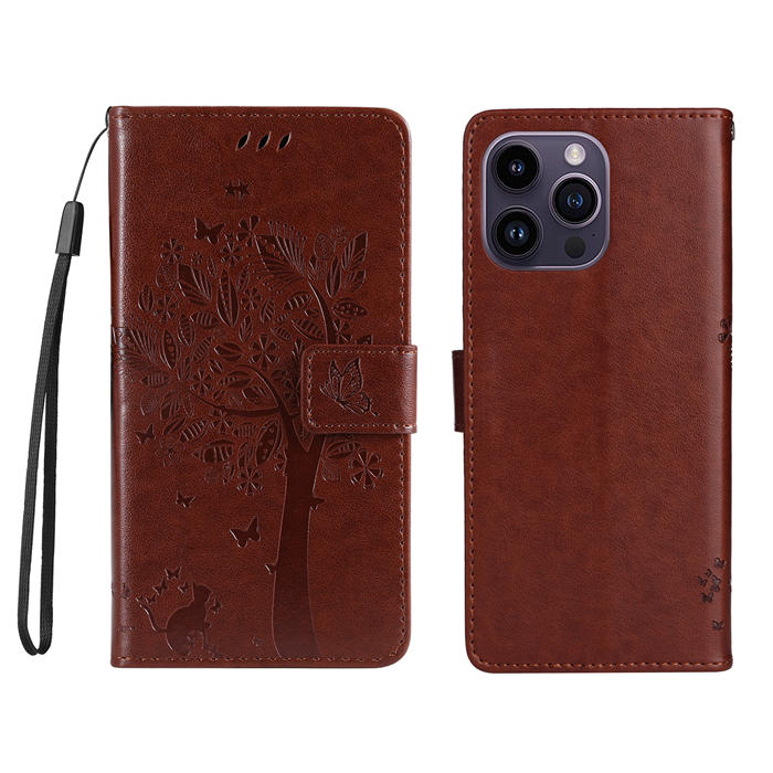 Embossed Butterfly Tree Leather Wallet Stand Phone Case