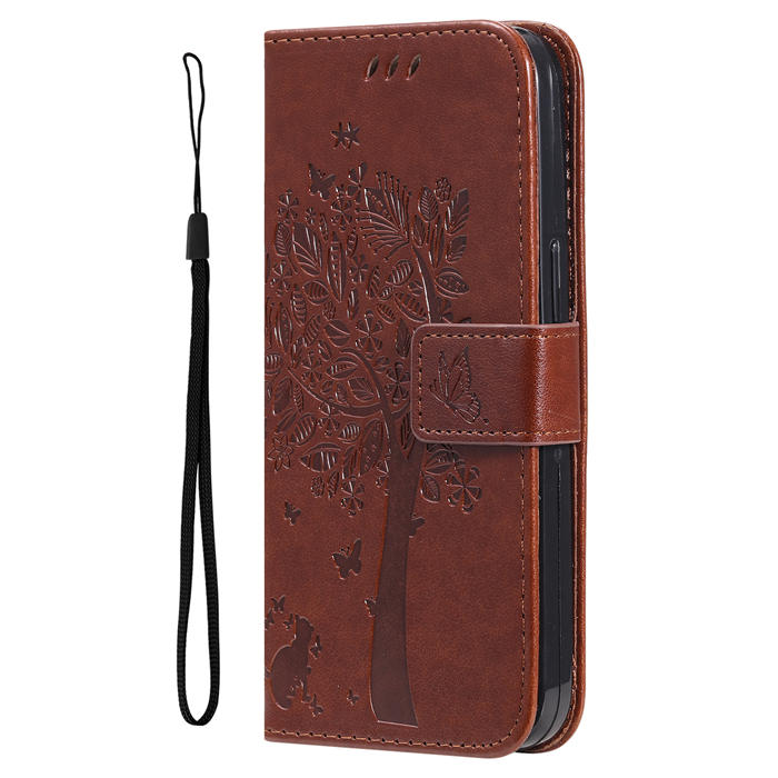 Embossed Butterfly Tree Leather Wallet Stand Phone Case