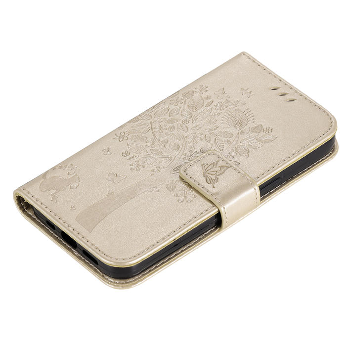 Embossed Butterfly Tree Leather Wallet Stand Phone Case