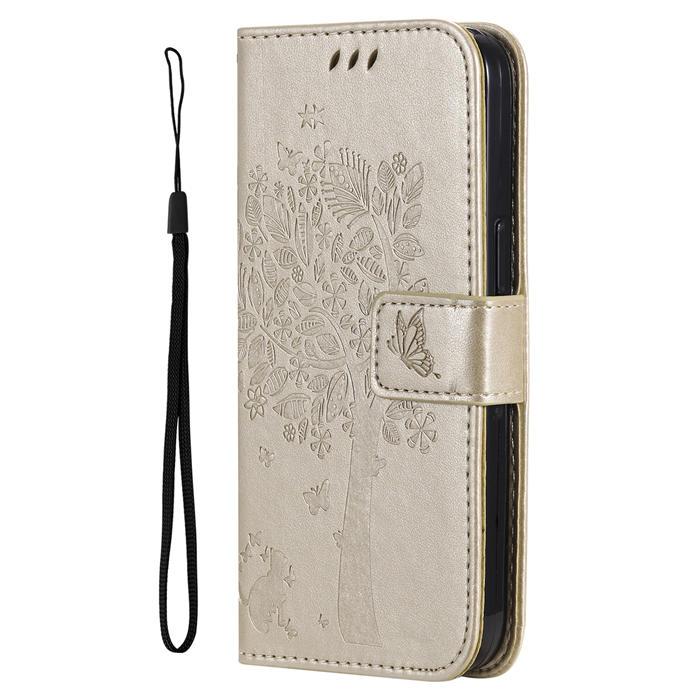 Embossed Butterfly Tree Leather Wallet Stand Phone Case