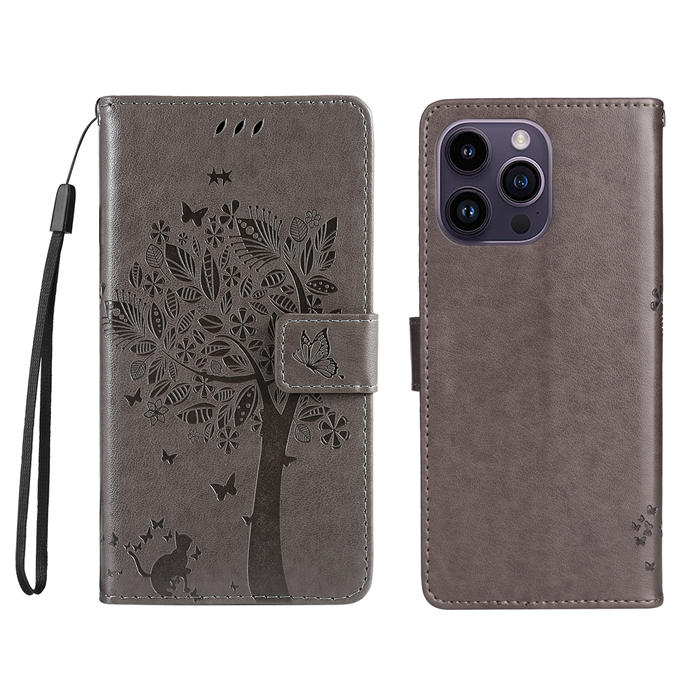 Embossed Butterfly Tree Leather Wallet Stand Phone Case