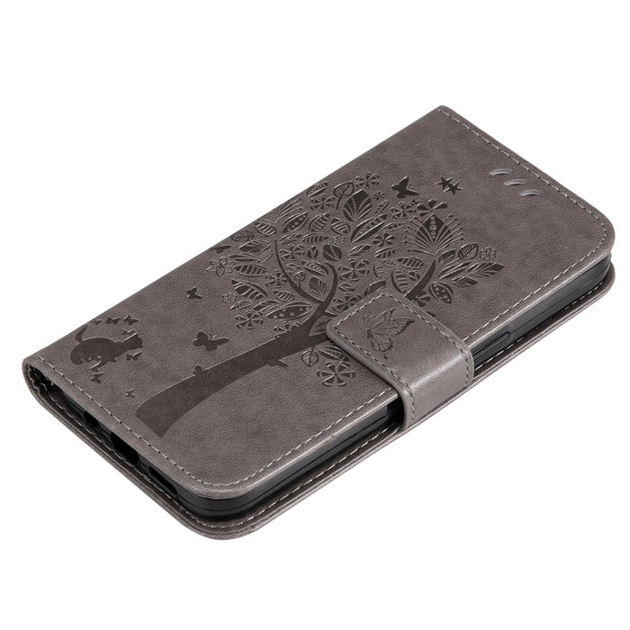 Embossed Butterfly Tree Leather Wallet Stand Phone Case