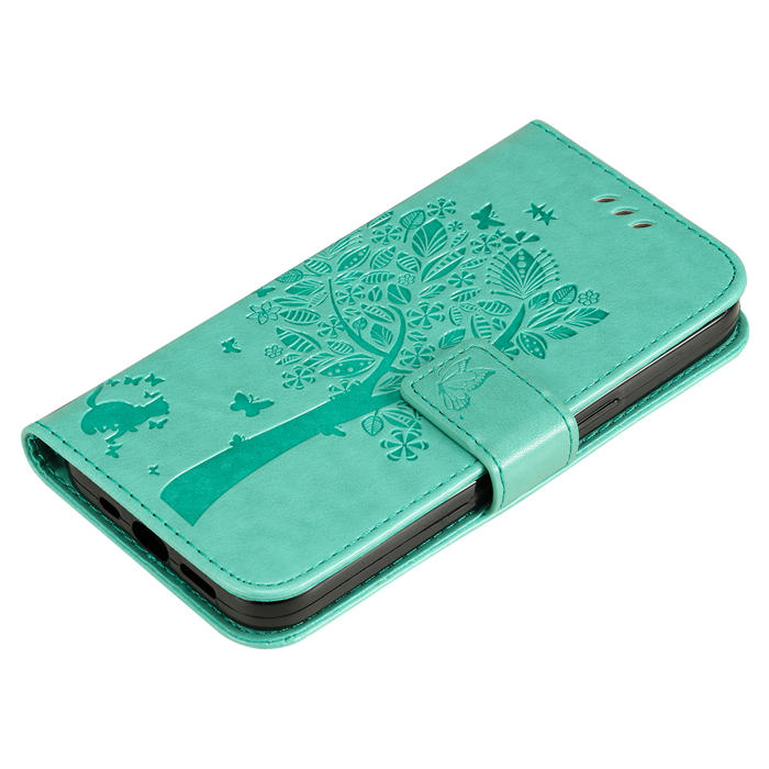 Embossed Butterfly Tree Leather Wallet Stand Phone Case