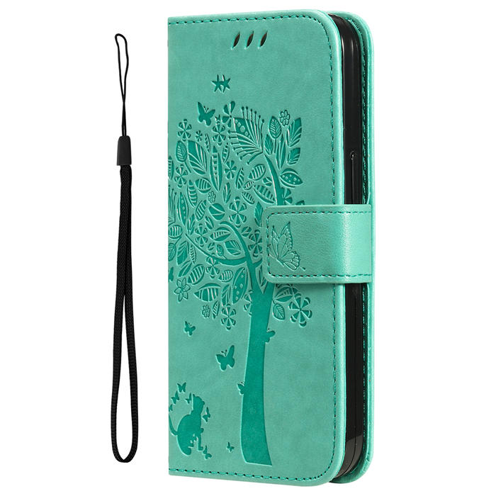 Embossed Butterfly Tree Leather Wallet Stand Phone Case