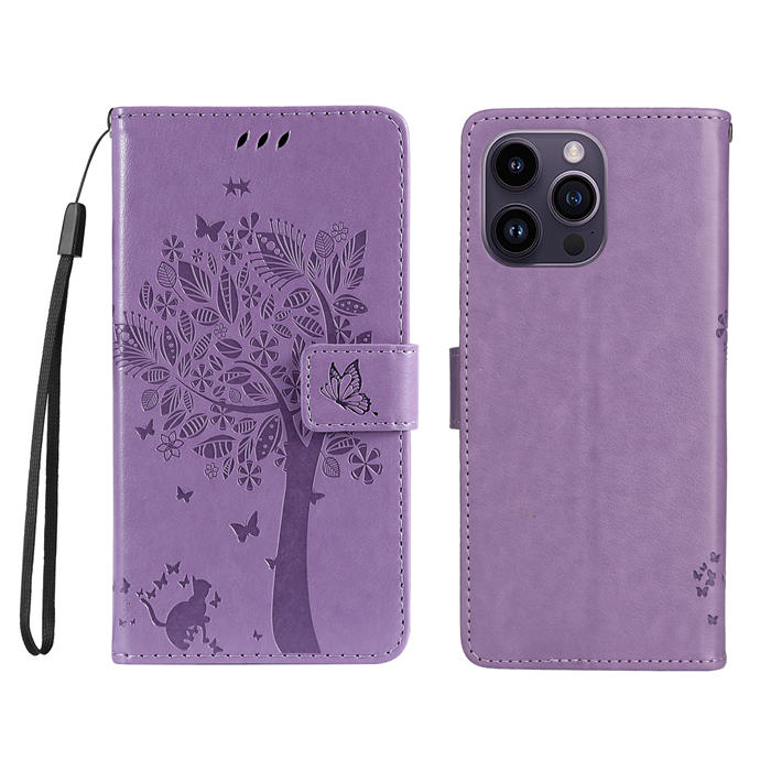 Embossed Butterfly Tree Leather Wallet Stand Phone Case