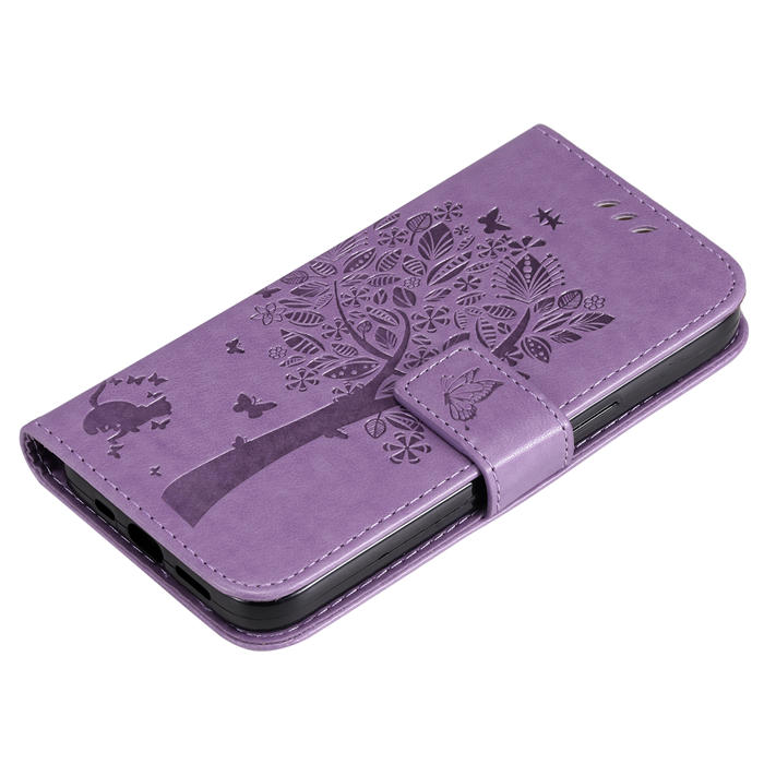 Embossed Butterfly Tree Leather Wallet Stand Phone Case