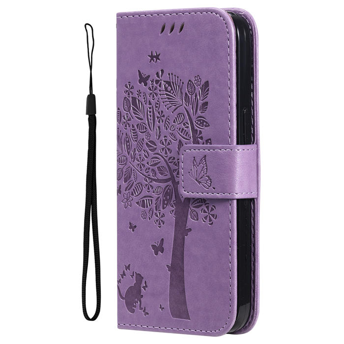 Embossed Butterfly Tree Leather Wallet Stand Phone Case