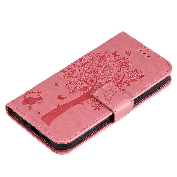 Embossed Butterfly Tree Leather Wallet Stand Phone Case