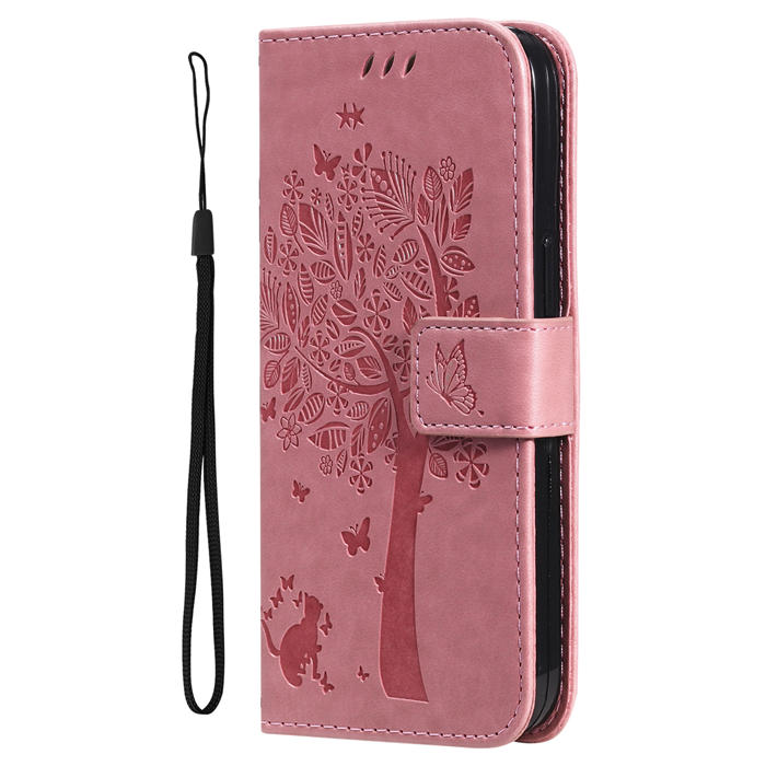 Embossed Butterfly Tree Leather Wallet Stand Phone Case