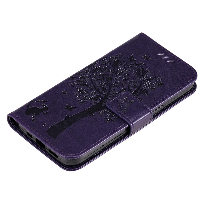 Embossed Butterfly Tree Leather Wallet Stand Phone Case