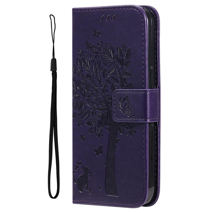 Embossed Butterfly Tree Leather Wallet Stand Phone Case