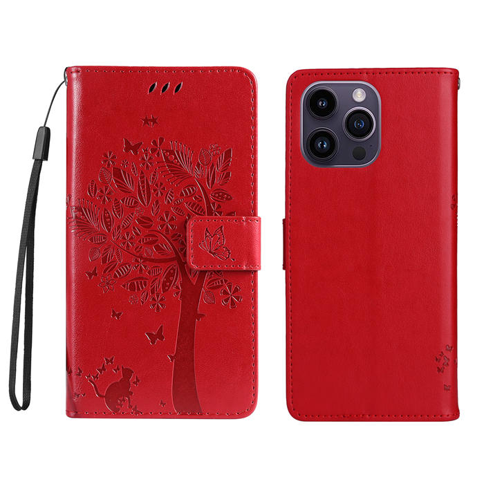 Embossed Butterfly Tree Leather Wallet Stand Phone Case