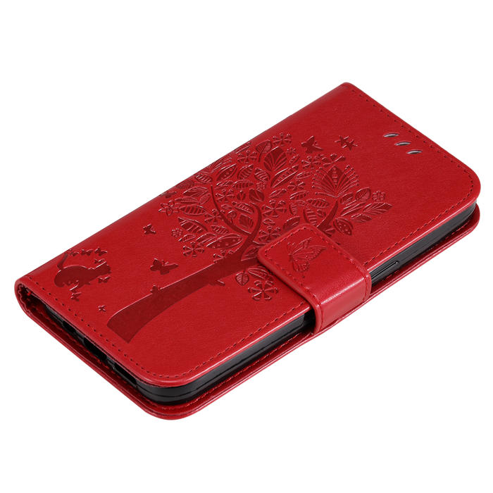 Embossed Butterfly Tree Leather Wallet Stand Phone Case