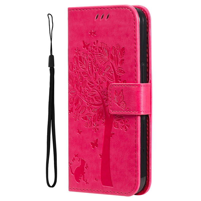 Embossed Butterfly Tree Leather Wallet Stand Phone Case