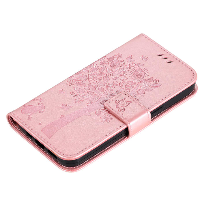 Embossed Butterfly Tree Leather Wallet Stand Phone Case