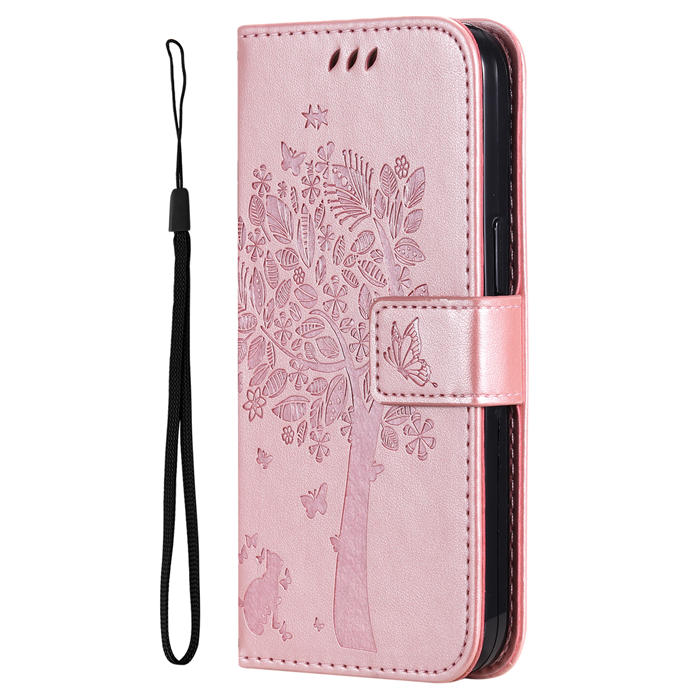 Embossed Butterfly Tree Leather Wallet Stand Phone Case