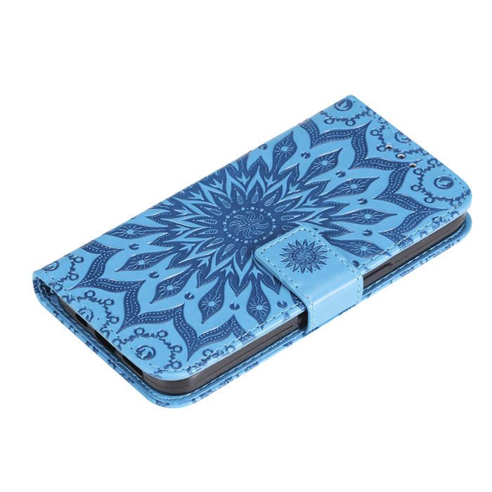 Embossed Sunflower Leather Wallet Magnetic Kickstand Phone Case